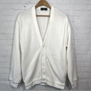 Vintage Eaton Cardigan Sweater Mens Large White Grandpa Acrylic Knit Buttons